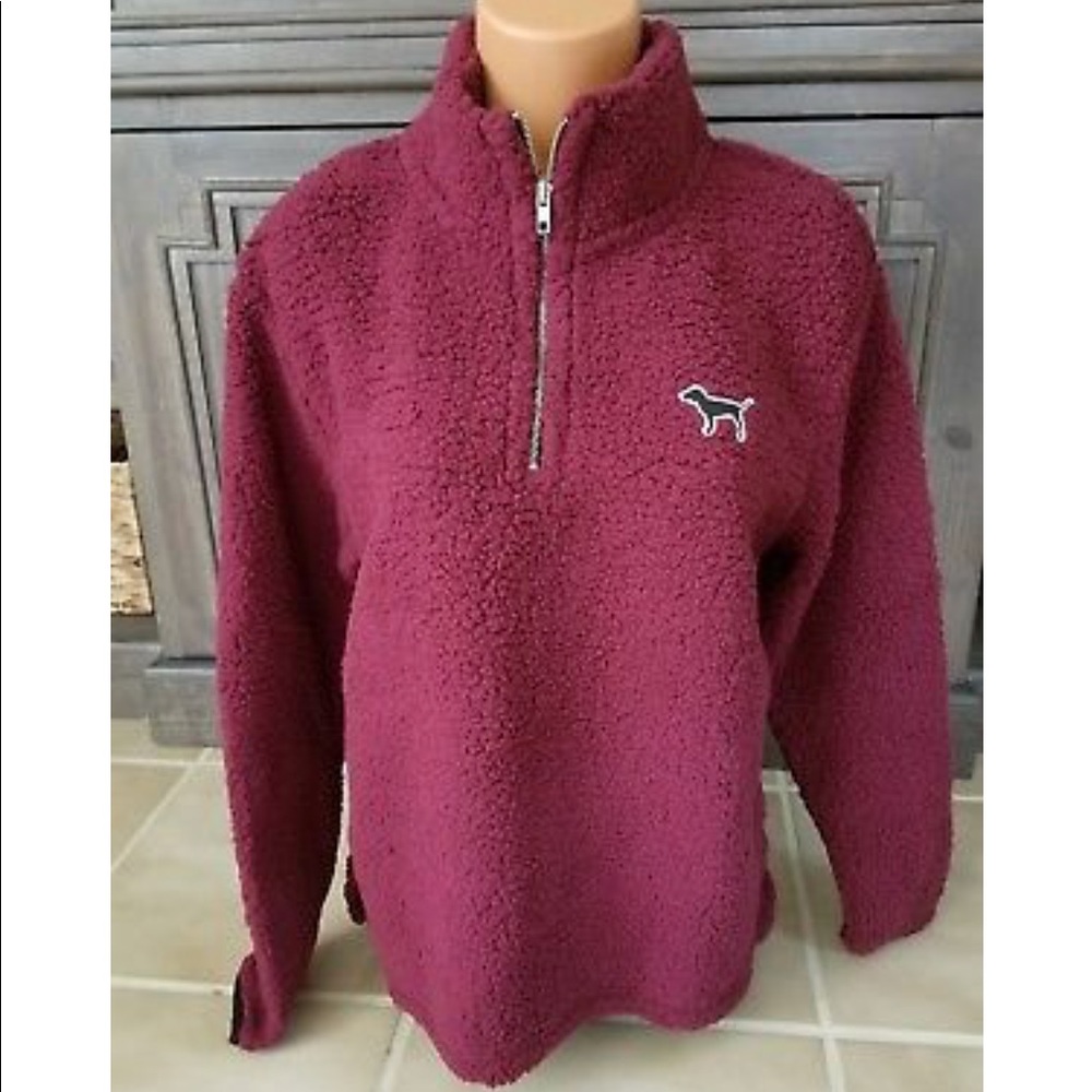 PINK Sherpa boyfriend quarter zip size large